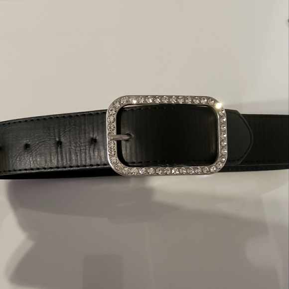 Alexie Marcoux Vegan Black Belt Rhinestone Rectangle Buckle Woman Small - Picture 5 of 9